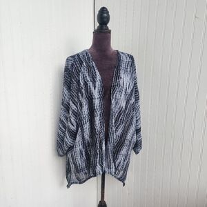 Raviya Women Watercolor Printed Open-Front Kimono Cover-up Gray Black Lace L/ XL